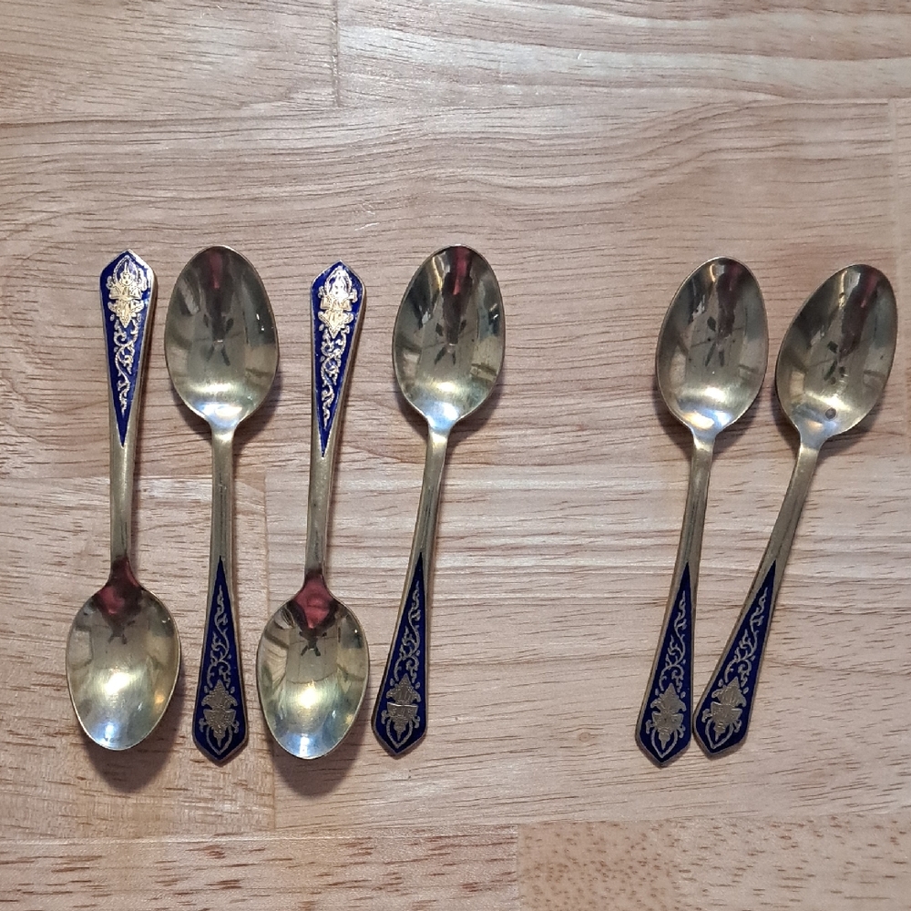 Vintage 1950-1970's Blue and Gold Spoon Set-Bangkok